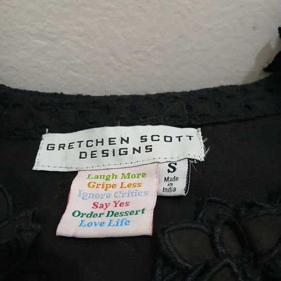 Gretchen Scott Womens Small eyelets black shift dress - Picture 5 of 7